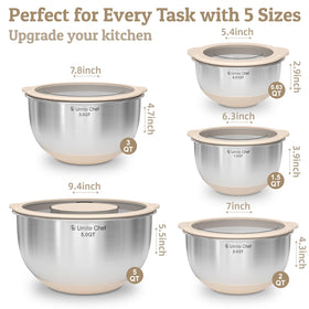 Umite Chef thick stainless steel bowls resist dents and keep shine after washing.
