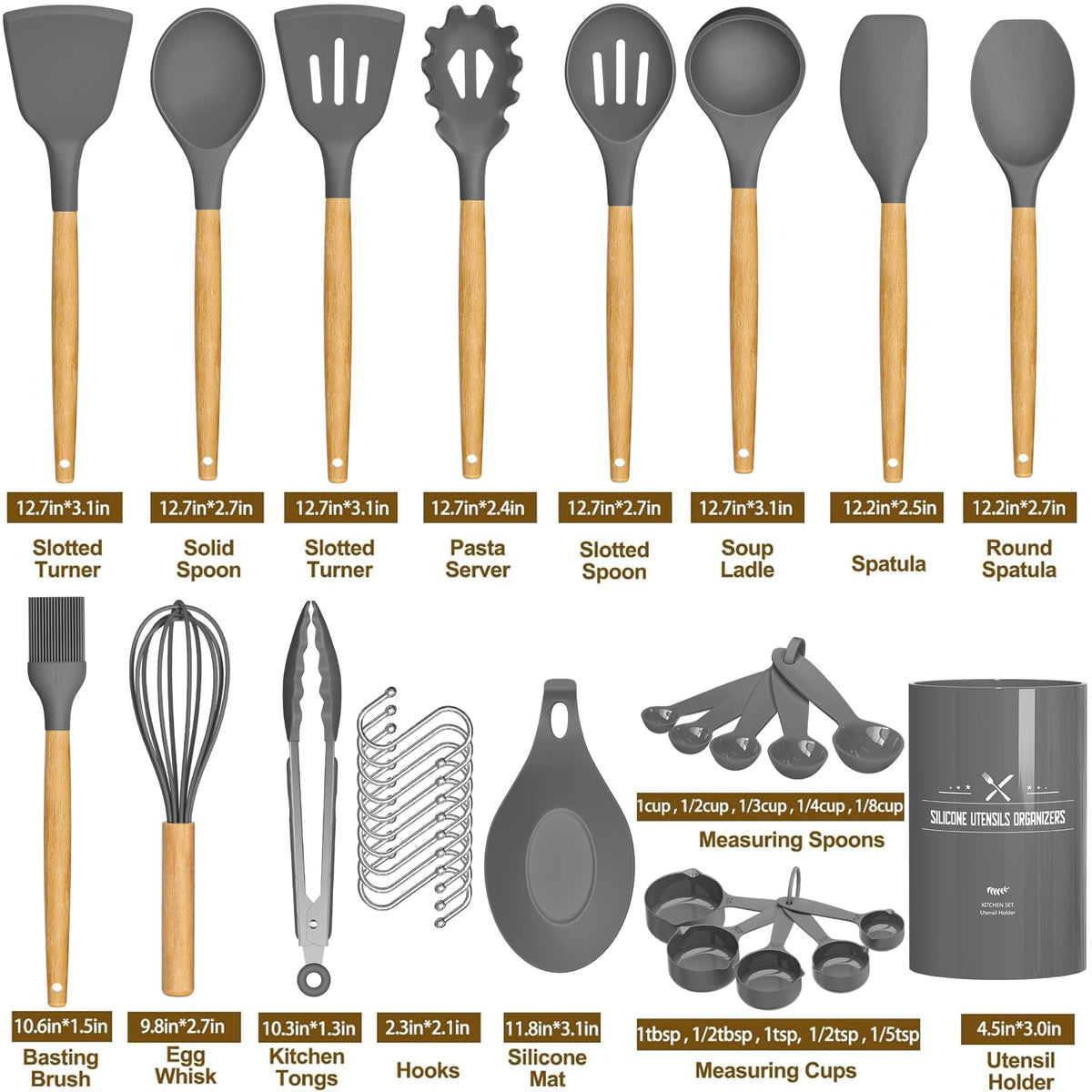 Umite Chef tongs in gray for flipping and serving safely