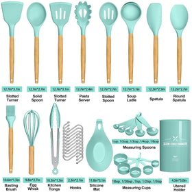 Umite Chef included holder and hooks for organized utensil storage.