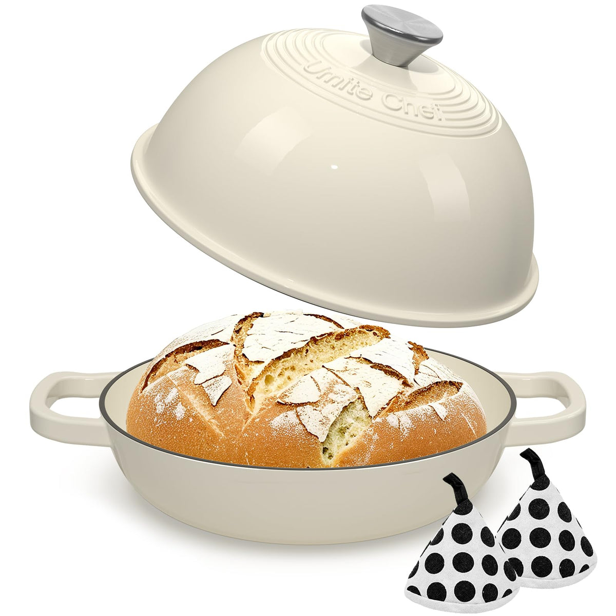 Umite Chef cream-colored bread pot elevates kitchen aesthetics while cooking.