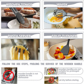 Umite Chef wooden-handle silicone utensils stay cool and comfortable.