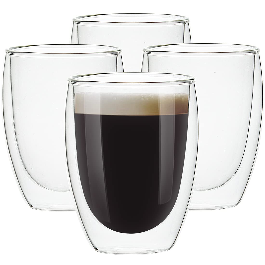 UMIZILI 4-pack 12oz glass cups for coffee on the table
