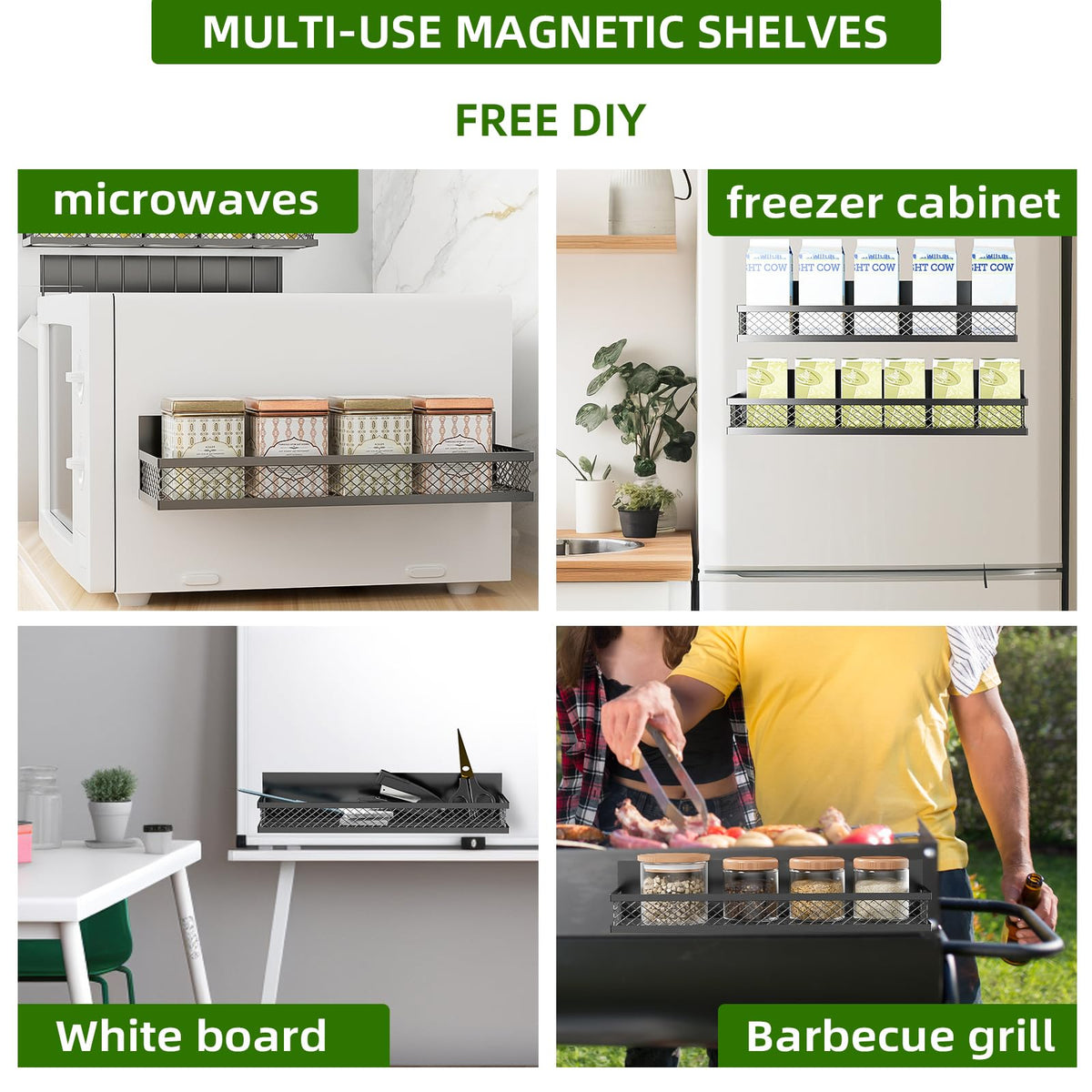 Umomi magnetic rack installs on fridge side for additional spice jars and seasonings.