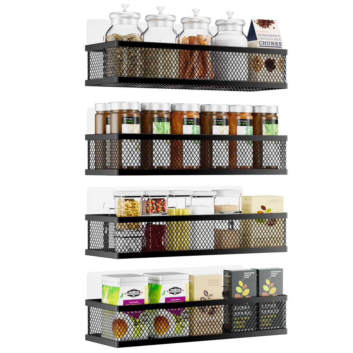 Umomi Spice Rack Wall Mount 4-Pack on a door keeps spices organized and accessible.