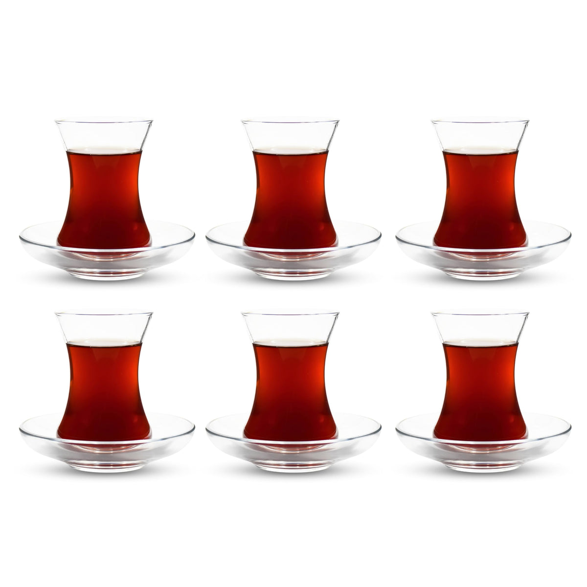 ums Turkish Tea Glass Set with six glasses showing tea color and warm feel