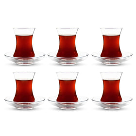 ums Turkish Tea Glass Set with six glasses showing tea color and warm feel