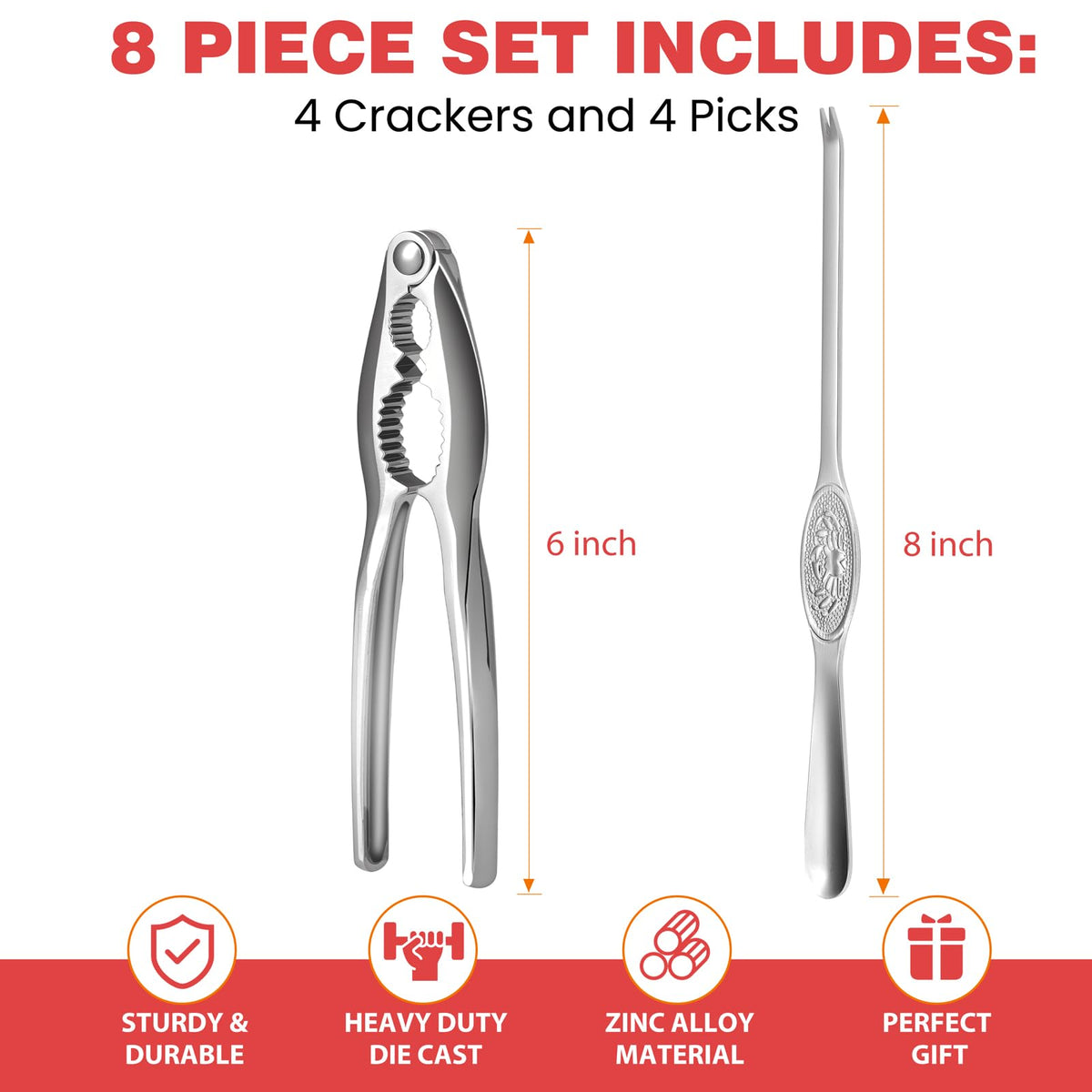 UNBOXING MOMENTS crab leg crackers and large meat picks in stainless steel.