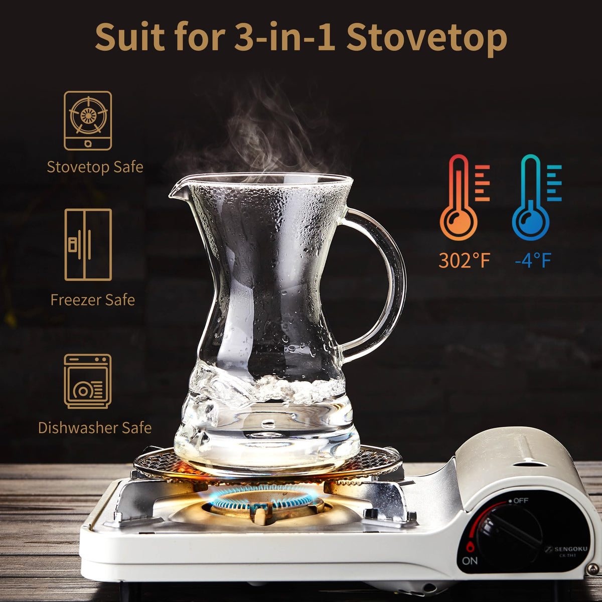 Unbreakable anti-drip spout helps prevent spills during pour-over.
