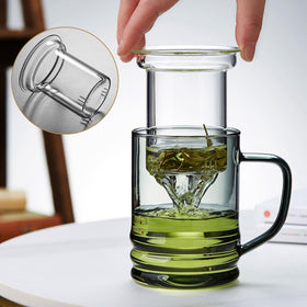 Unbreakable glass tea cup infuser in use for loose leaf tea