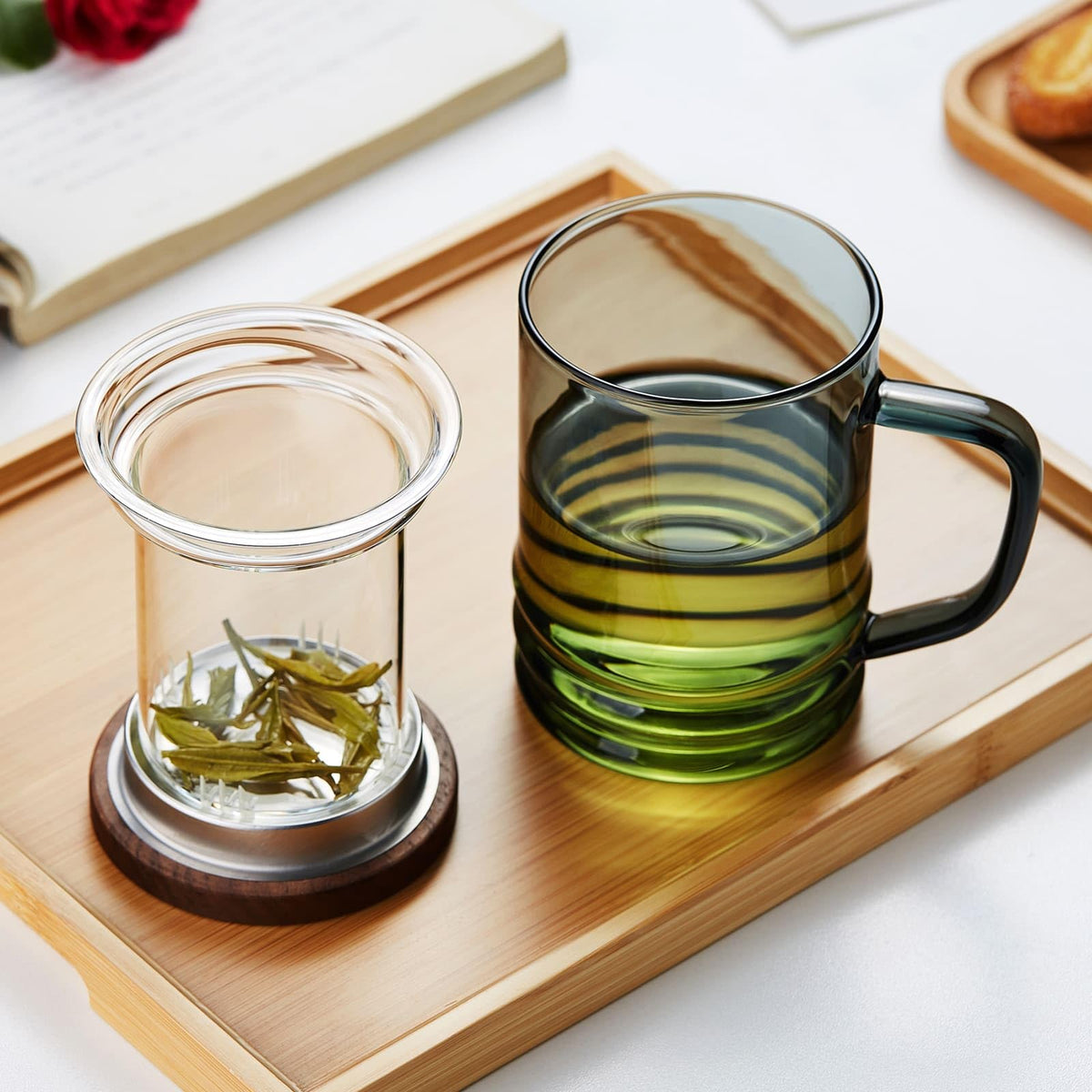 Unbreakable glass tea cup removable lid for safe handling