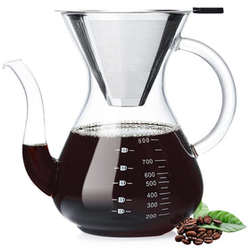 Unbreakable pour-over coffee maker setup with double filter for precise extraction.