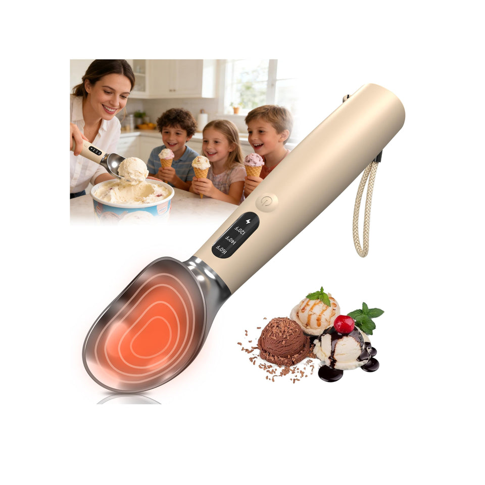 Undersary heated ice cream scoop with LED display shows temperature in real time.