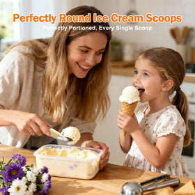 Undersary heated ice cream scoop with LED display guides precise temperature for smooth scooping.
