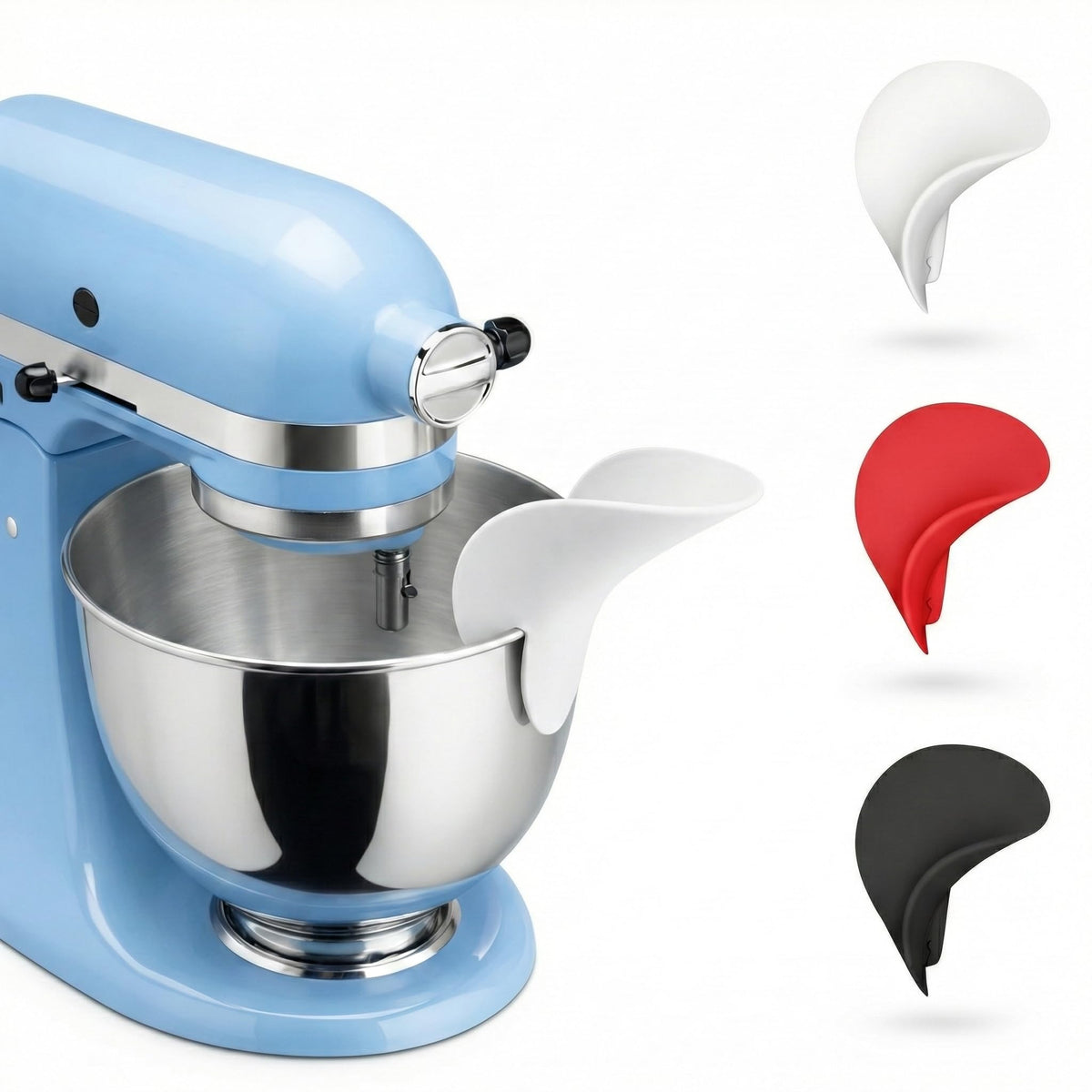 UNEFCYC clip-on flour funnel for KitchenAid reduces flour spill and counter dust.
