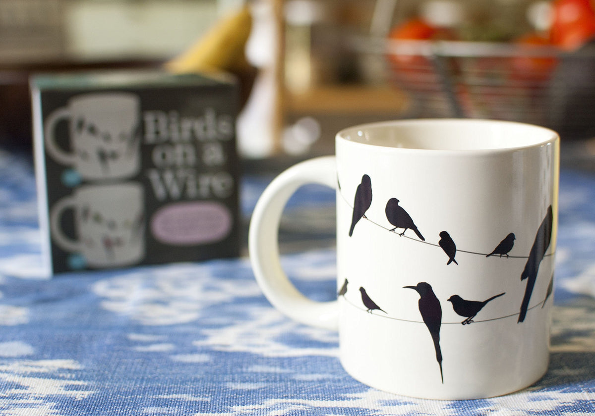 The Unemployed Philosophers Guild Birds on a Wire mug arrives in gift-ready packaging