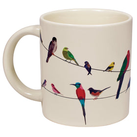 The Unemployed Philosophers Guild Birds on a Wire mug requires hand washing