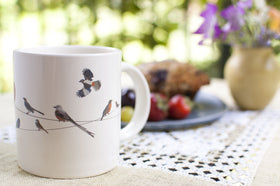 The Unemployed Philosophers Guild Birds on a Wire mug is microwave safe