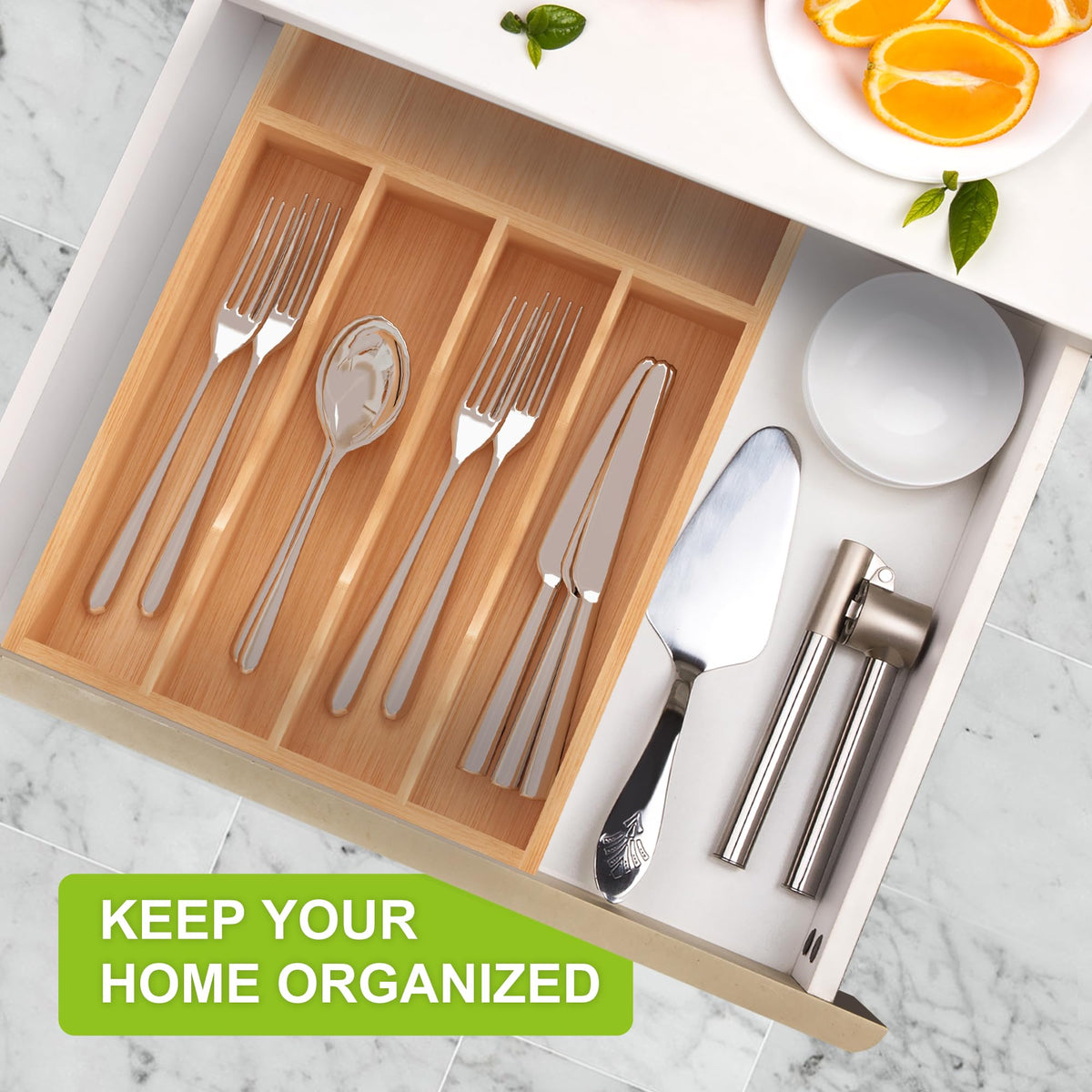 Space-saving design keeps items organized and accessible in the drawer