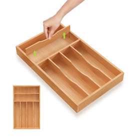Unibambou bamboo drawer organizer with a removable top divider for flexible storage