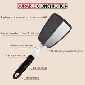 Unicook large silicone spatula ideal for flipping burgers and heavy cooking.