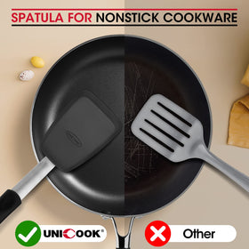 Unicook silicone spatula with soft non-slip handle for comfortable control.