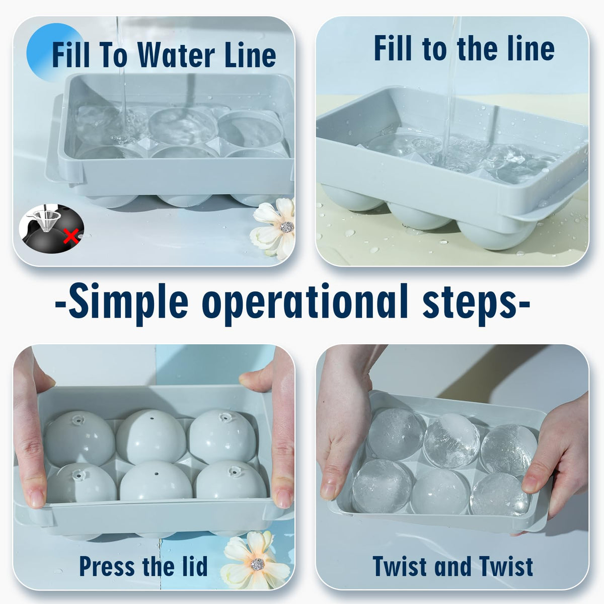 Unigul sphere ice mold with container and tongs for mess-free serving.