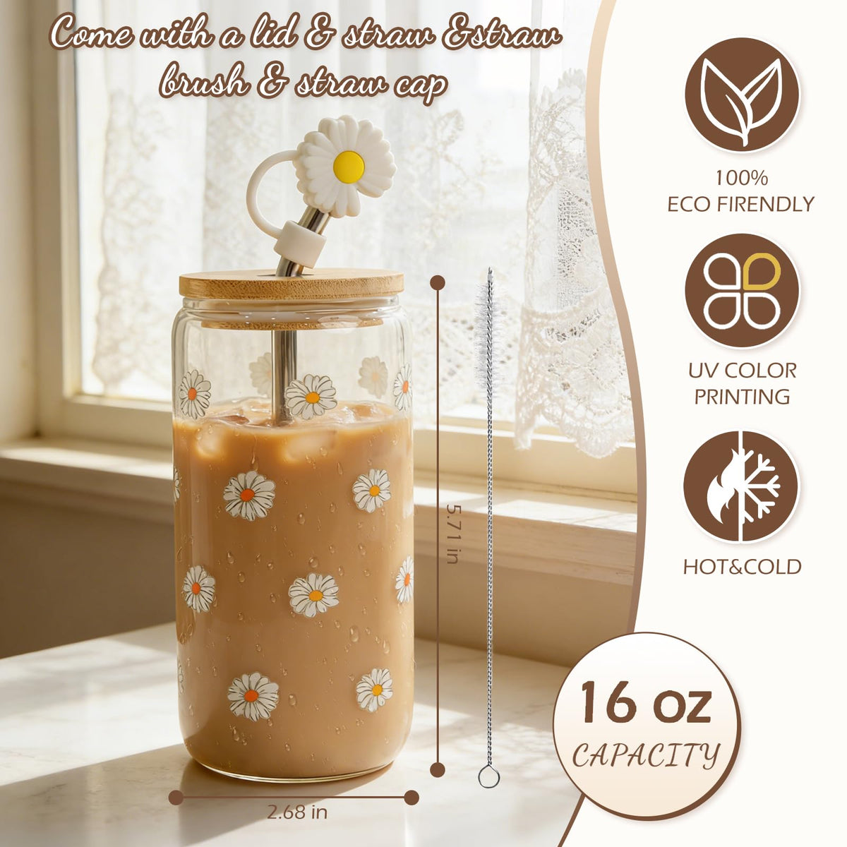 Unipinkart daisy straw cap for spill-free sipping