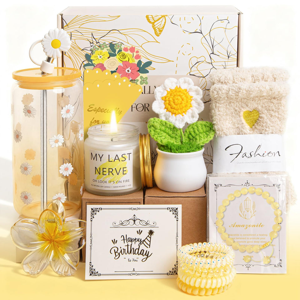Unipinkart Daisy Gift Box with 16oz glass cups for celebrations and daily joy