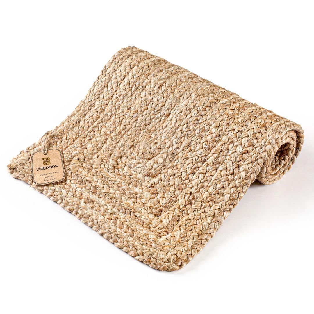 UNIQINNOW Farmhouse jute braided table runner in natural color for rustic dining