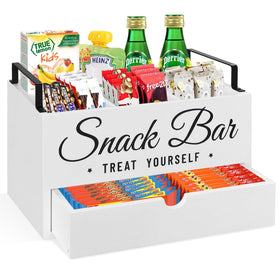 Unistyle snack organizer front view with four compartments for easy access and counter organization.