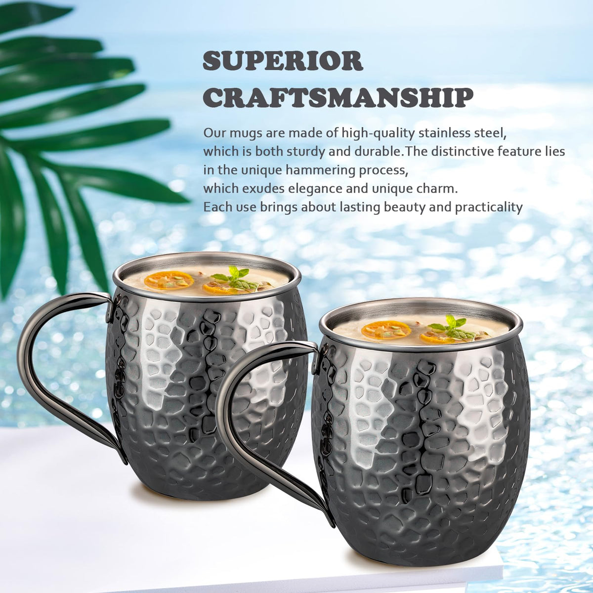 UNISWEET Moscow Mule mugs showcase the hammered texture on the exterior.