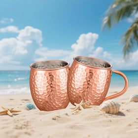 UNISWEET Moscow Mule Mugs shown with ice and drinks