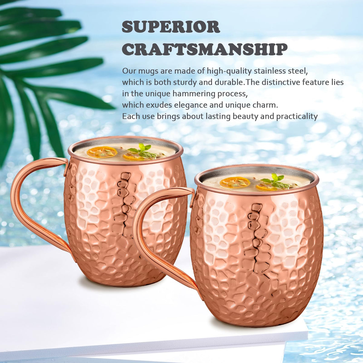 UNISWEET Moscow Mule Mugs interior shows stainless steel lining