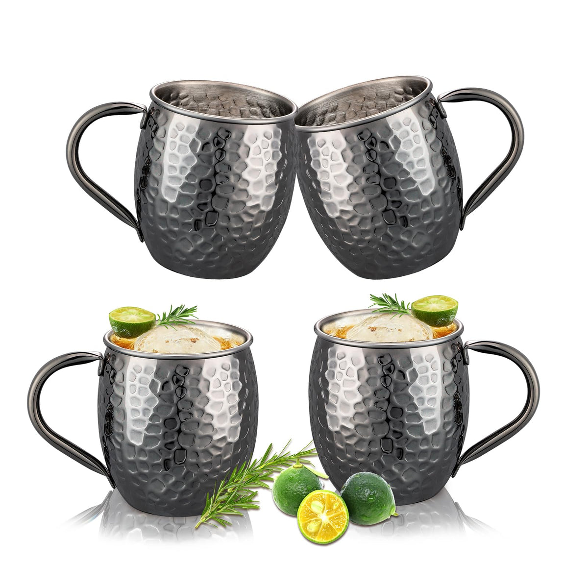 UNISWEET Moscow Mule mugs set of four with hammered exterior for stylish entertaining.