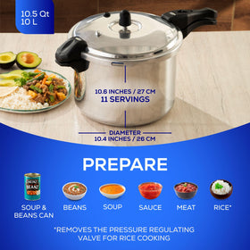 Universal 10.5 qt cooker external seal and safety valves for controlled pressure