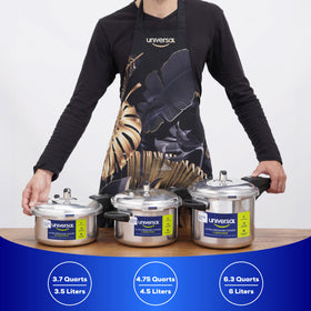Universal 6.3 Qt compatible with gas, electric, and glass-ceramic stoves.