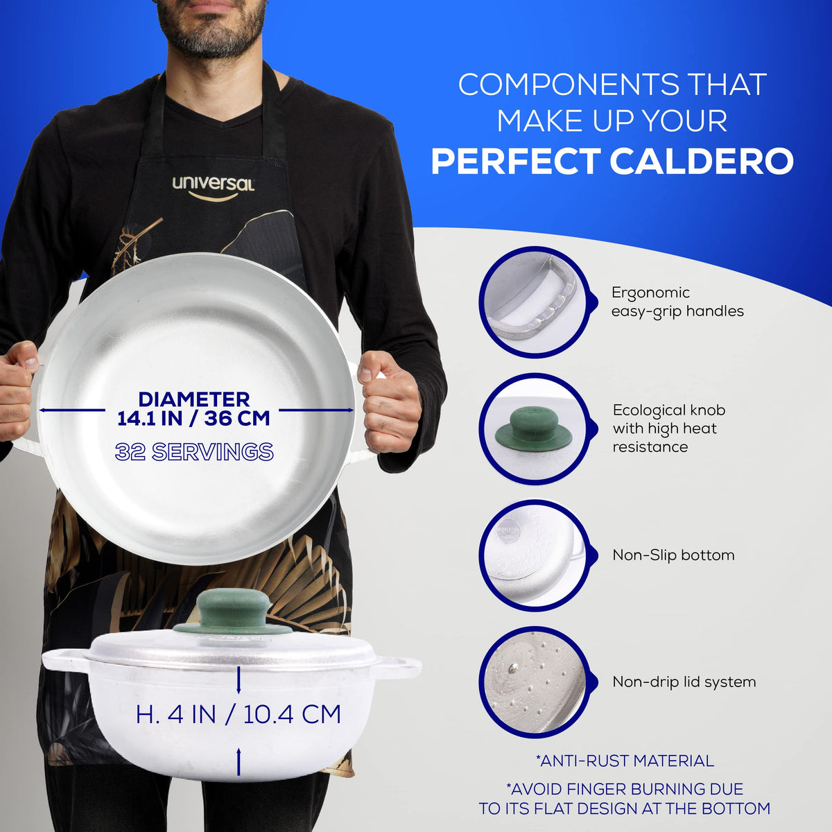 Universal Caldero 32 cups deep frying shows crispy results with controlled heat.