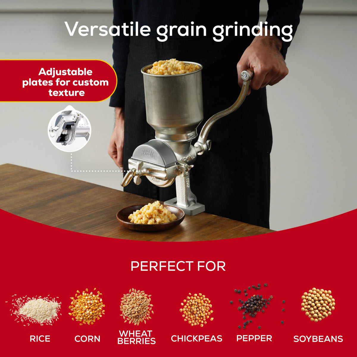 Universal Corona grain mill mounting bracket for stable grinding