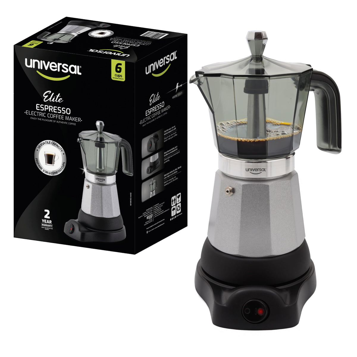 Universal Electric Moka Pot 6 cup brewing rich Cuban espresso at home