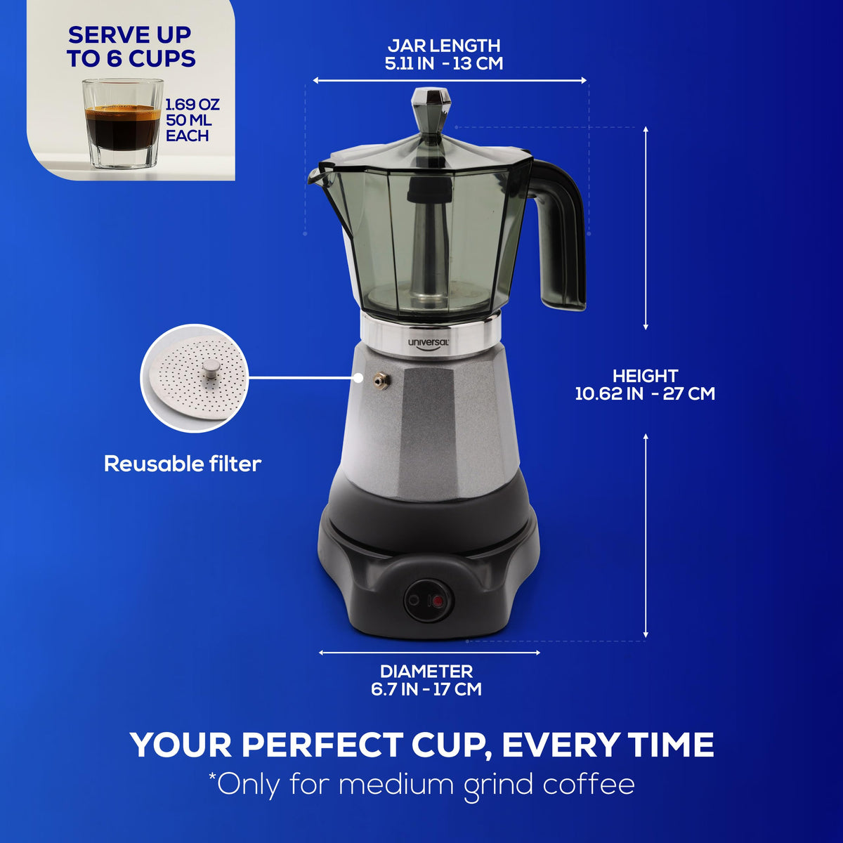 Universal one-touch brewing system delivers quick, convenient espresso