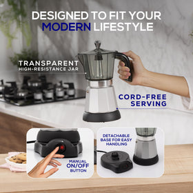 Universal portable espresso maker with detachable base for easy serving