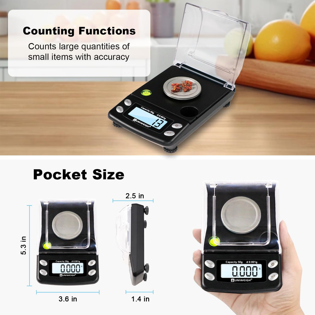 Deluxe kit contents: pans, scoop, tweezers and weights for weighing