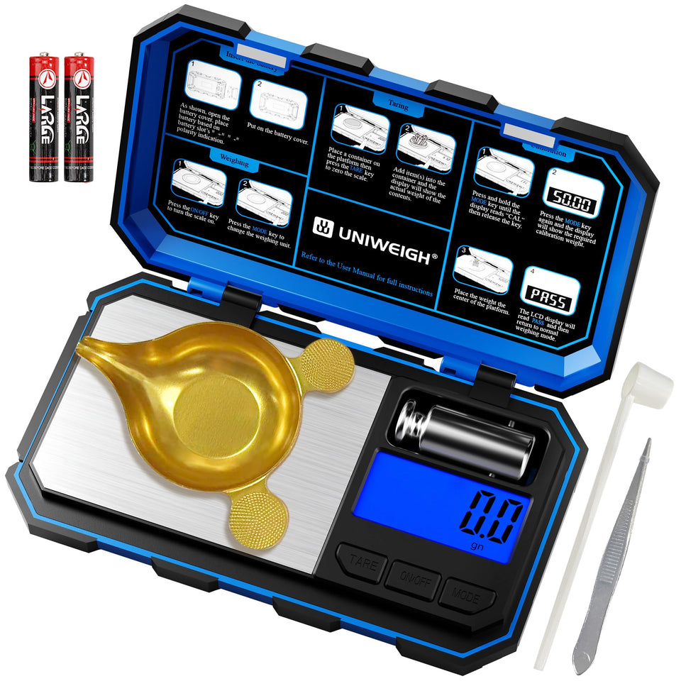 UNIWEIGH digital reloading scale display for precise measurements of powder charges