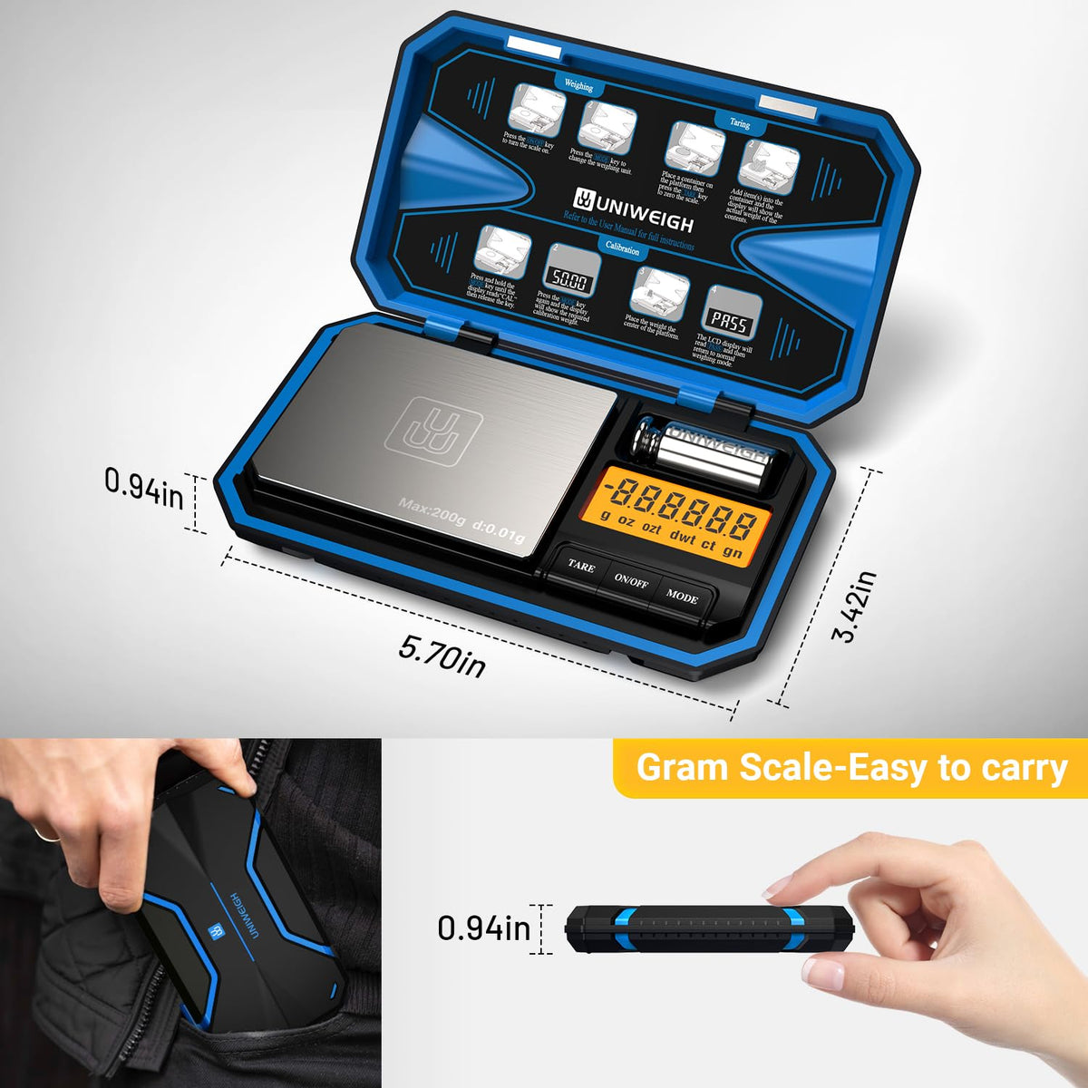 UNIWEIGH compact scale used for spices, coffee, and nutrition ingredients