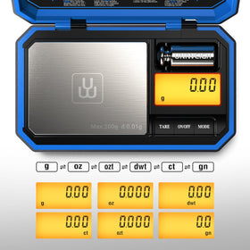 UNIWEIGH included 50 g calibration weight displayed next to the scale