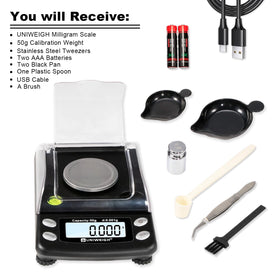 UNIWEIGH pocket scale in use for jewelry and powders weighing