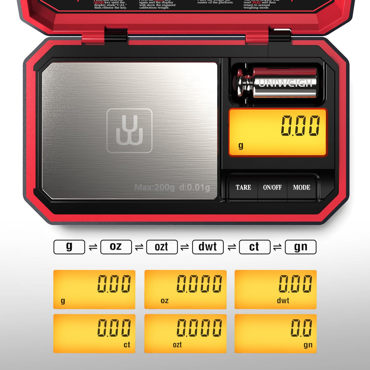 UNIWEIGH travel scale orange backlight improves readability in low-light conditions