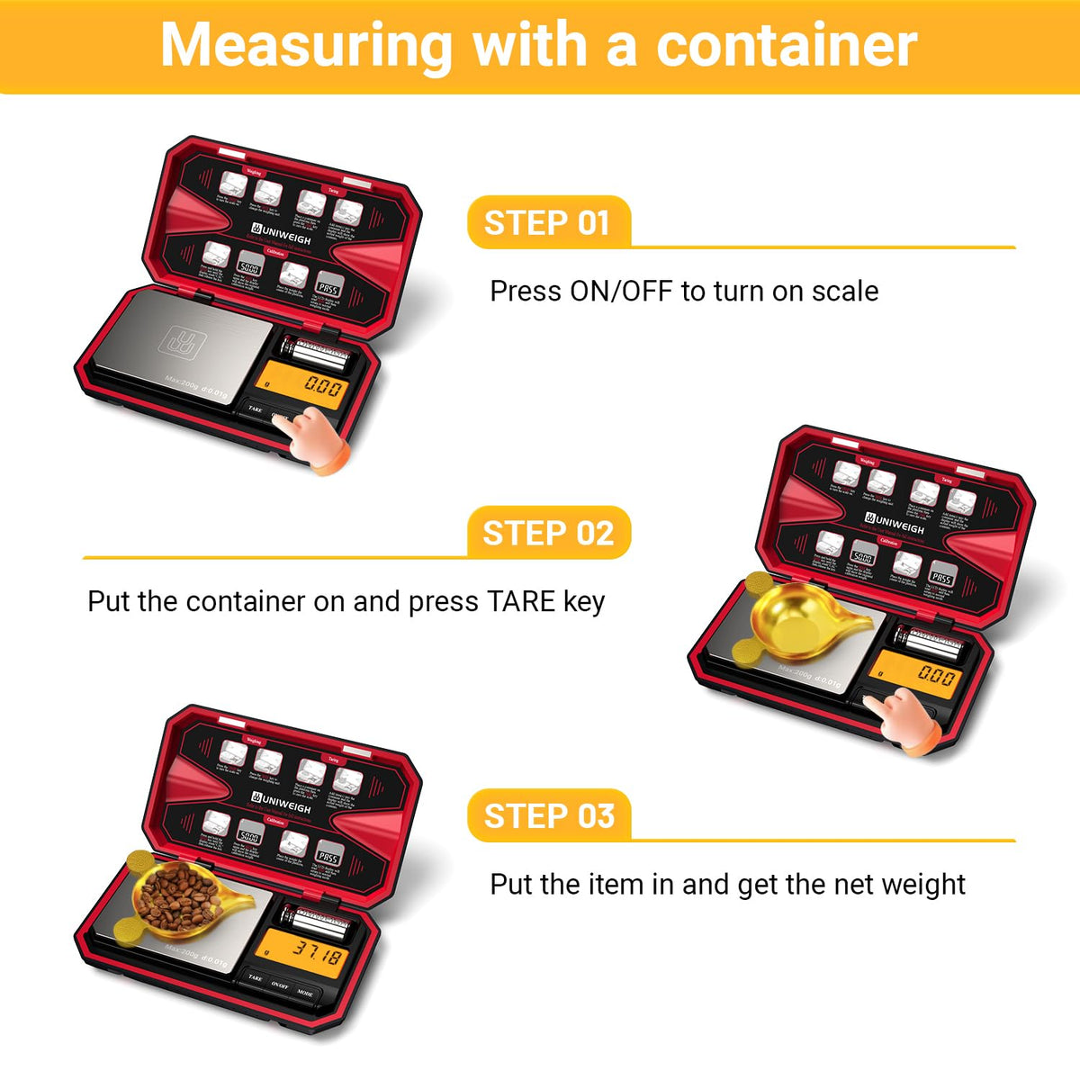 UNIWEIGH travel scale tare function for precise container weighing