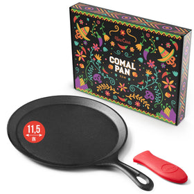 Uno Casa cast iron comal top view with evenly heated tortilla surface.