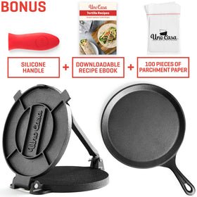 Uno Casa comal pan sizzling on stovetop for even cooking
